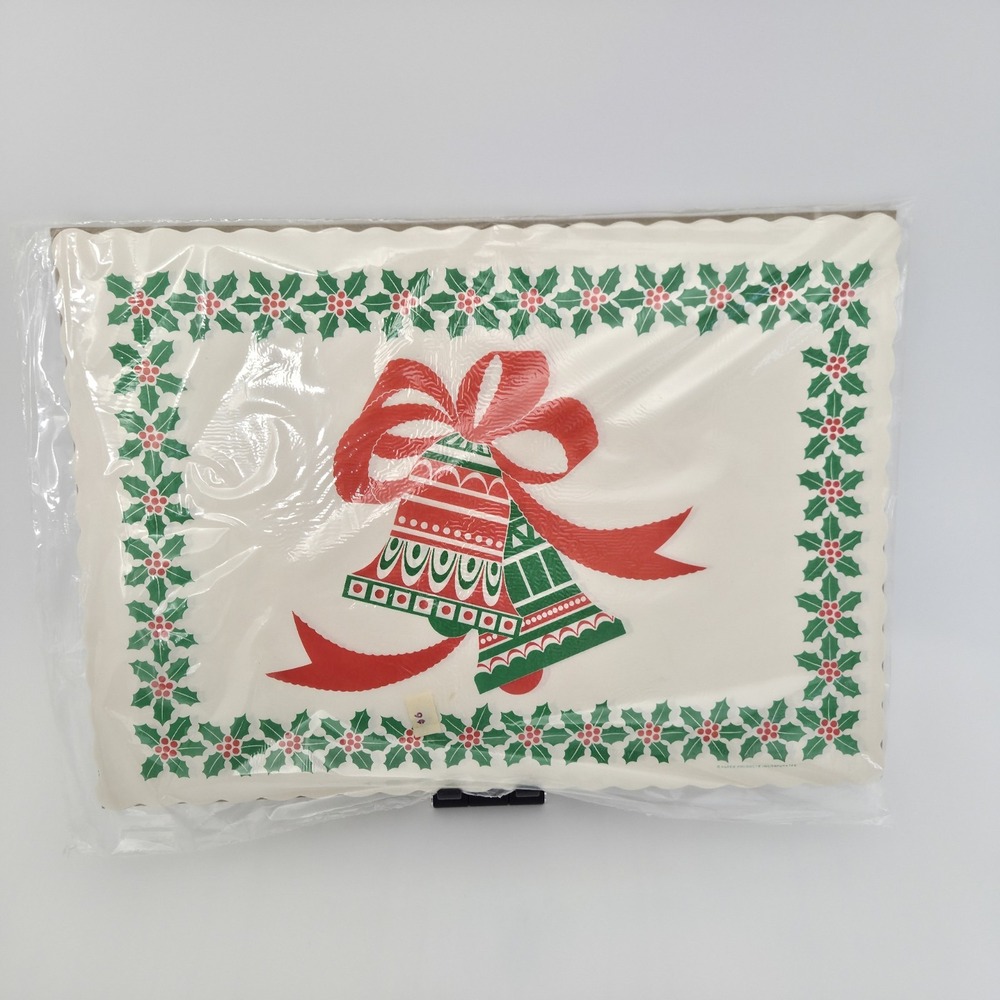Vintage Christmas Paper Placemats 25, 10x14 Bells & Holly